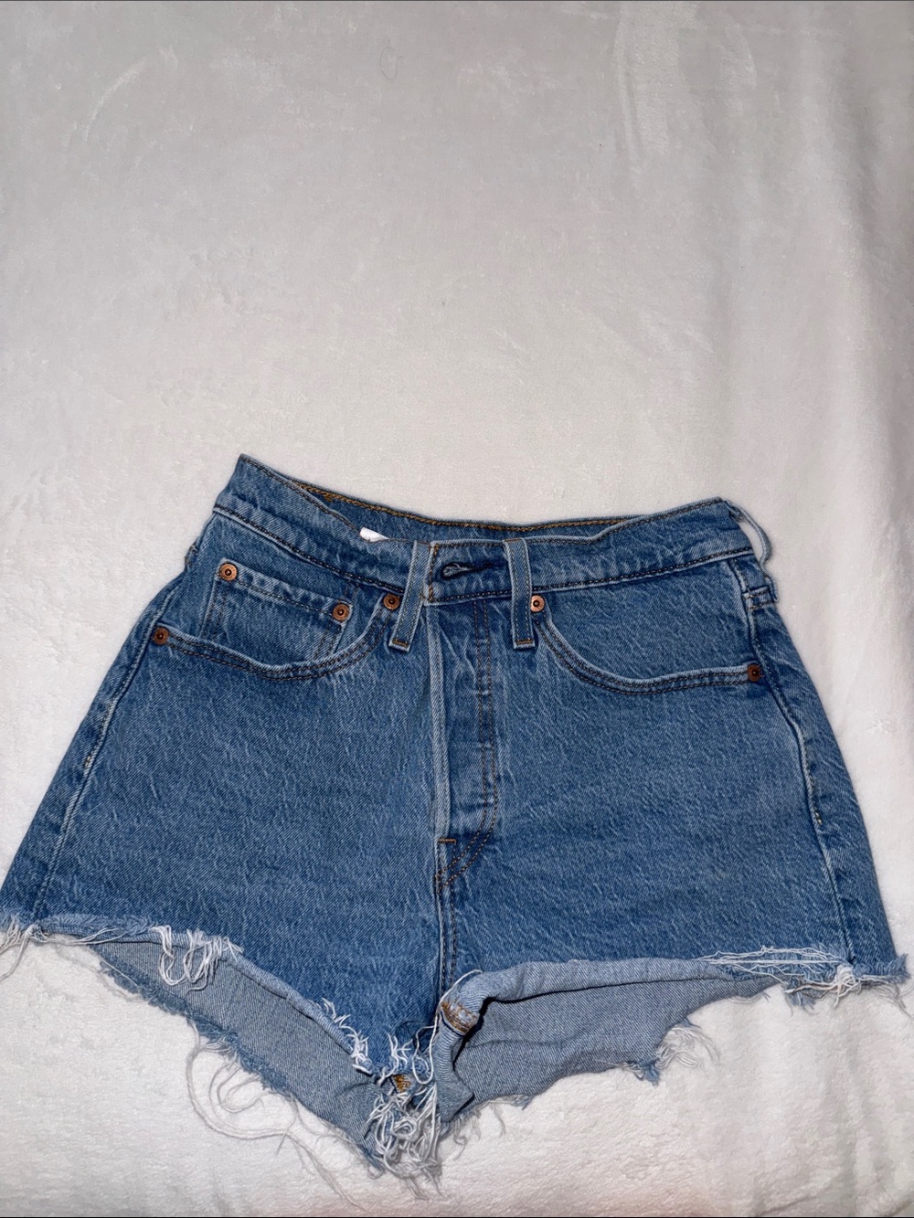 Levi's Classic Medium Blue High-Rise Cutoff Denim Shorts